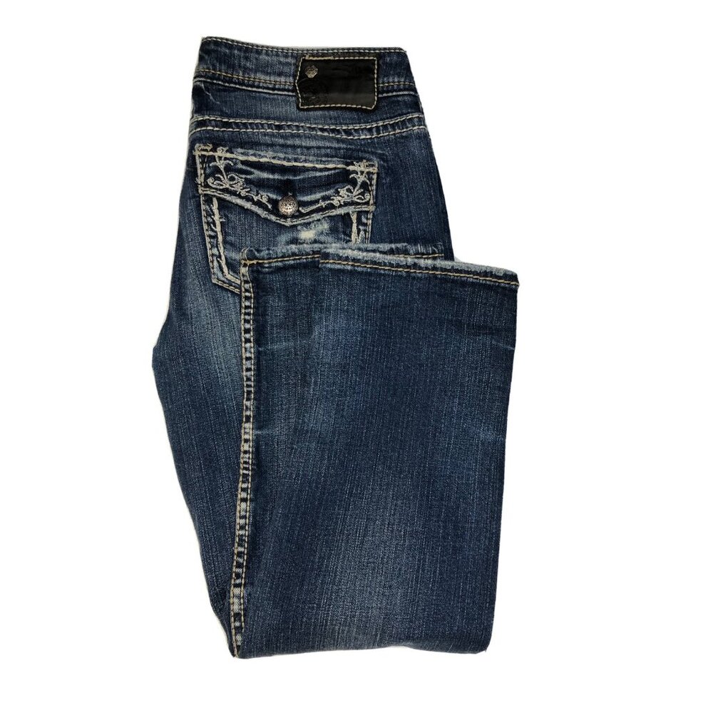 Silver Jeans Aiko Womens 28x24 Capri Denim Jeans Distressed Embroidered Flap